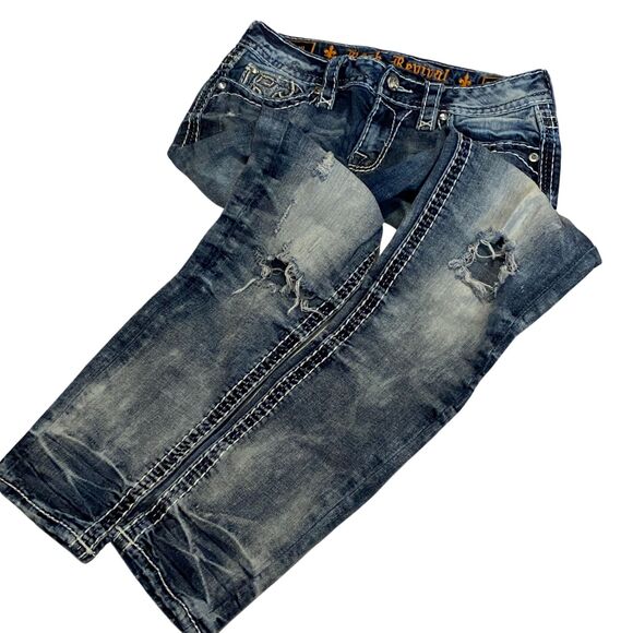 Rock Revival Distressed Ferry Ankle Skinny Jeans Bleach Wash Rhinestone Pockets - Picture 15 of 15